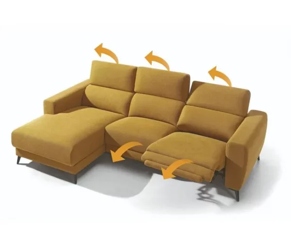 Chaise longue 4 lugares relax elétrico DRAX direito mostarda