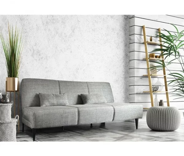 Sofá cama Dfavill, Sofá cama de tecido, Sofá cama com mecanismo de abertura por clique, Sofá cama com almofadas, 190x70h80 cm, Cinza