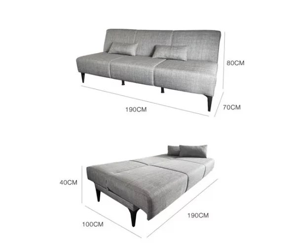Sofá cama Dfavill, Sofá cama de tecido, Sofá cama com mecanismo de abertura por clique, Sofá cama com almofadas, 190x70h80 cm, Cinza