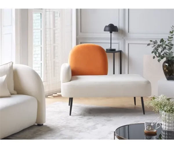 Chaise-longue com encosto à esquerda em veludo branco ARCEY