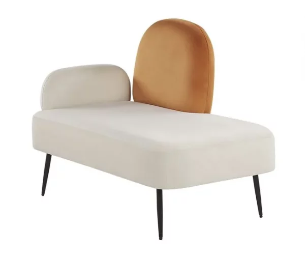 Chaise-longue com encosto à esquerda em veludo branco ARCEY