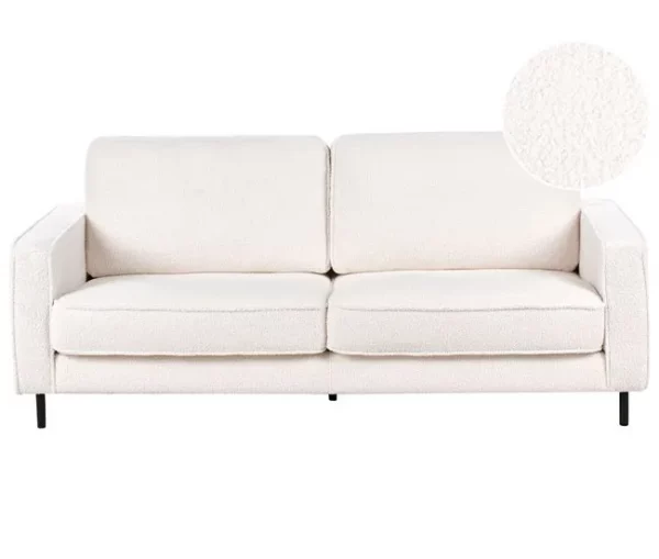 Sofá de 3 lugares em tecido bouclé branco SAVALEN