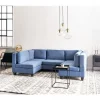 Sofá de canto modular 5 lugares em tecido azul UNSTAD