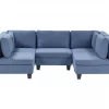 Sofá de canto modular 5 lugares em tecido azul UNSTAD
