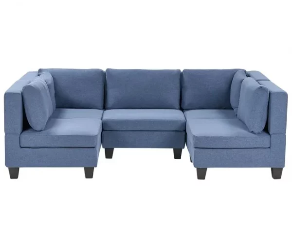 Sofá de canto modular 5 lugares em tecido azul UNSTAD