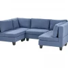 Sofá de canto modular 5 lugares em tecido azul UNSTAD