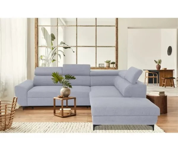 Sofá de canto com cama WESLEY dereita 4 lugares cinza