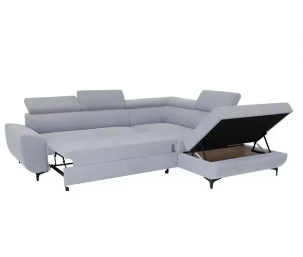 Sofá de canto com cama WESLEY dereita 4 lugares cinza