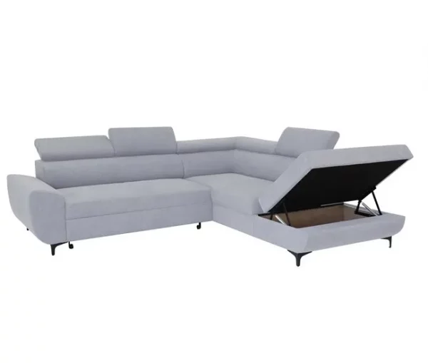 Sofá de canto com cama WESLEY dereita 4 lugares cinza