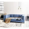 Sofá de canto modular 5 lugares com repousa-pés em tecido azul UNSTAD