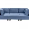 Sofá de canto modular 5 lugares com repousa-pés em tecido azul UNSTAD