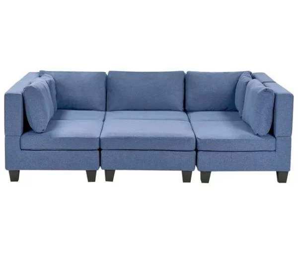 Sofá de canto modular 5 lugares com repousa-pés em tecido azul UNSTAD