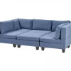 Sofá de canto modular 5 lugares com repousa-pés em tecido azul UNSTAD
