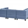 Sofá de canto modular 5 lugares com repousa-pés em tecido azul UNSTAD
