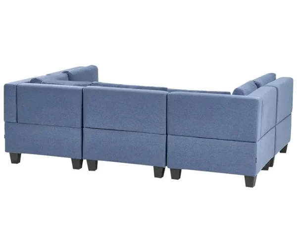 Sofá de canto modular 5 lugares com repousa-pés em tecido azul UNSTAD
