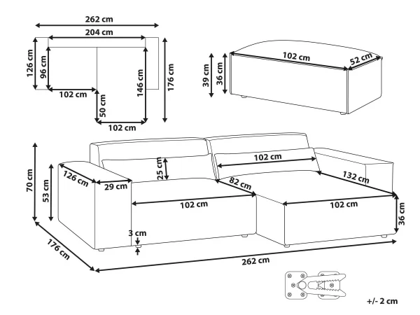 2 Seater L w Ottoman, HELLNAR, Brown,DEF