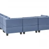 Sofá de canto modular 5 lugares com repousa-pés em tecido azul à esquerda UNSTAD