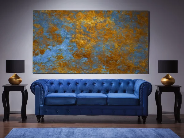 3-Seater CHESTERFIELD Samtstoff navyblue CH