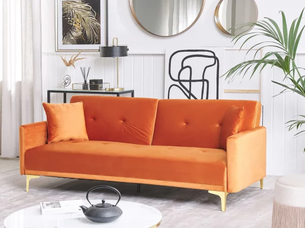 Velvet Sofa Bed Orange LUCAN DEF