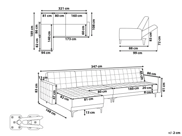 Schlafsofa ABERDEEN Stoff Graphitgrau Mittelst. L/R CH