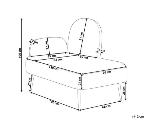 Chaise-longue com encosto em tecido castanho à esquerda ARCEY