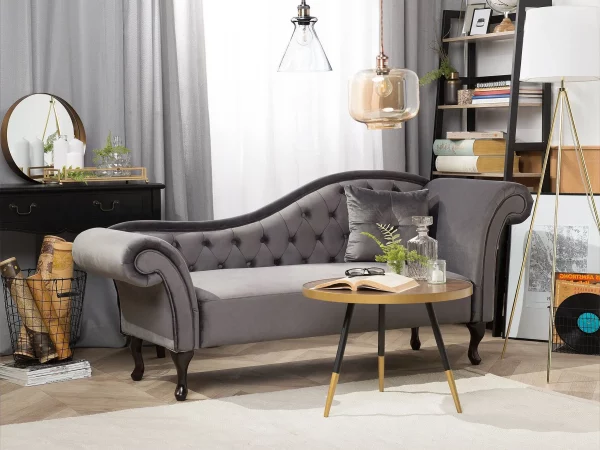 Chaiselongue LATTES rechtsseitig grau Samtstoff CH