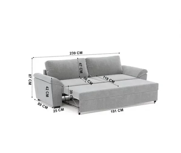 Sofá cama 3 lugares HANSAN cinza claro