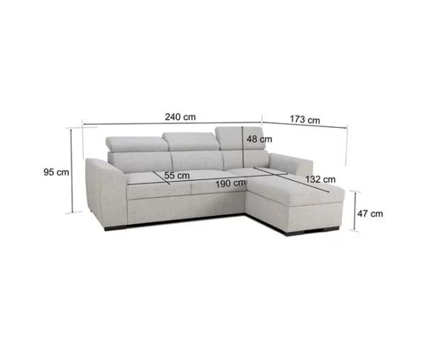 Sofá de canto reversível 3 lugares com cama GUSTO gris