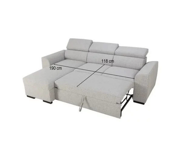 Sofá de canto reversível 3 lugares com cama GUSTO gris