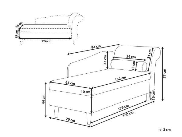 Chaiselongue LUIRO hellgrau rechtsseitig CH