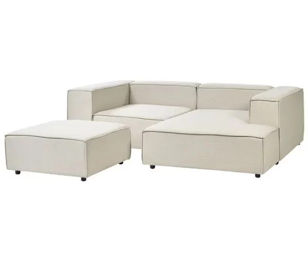 Sofá de canto 2 lugares com repousa-pés em linho creme à esquerda APRICA