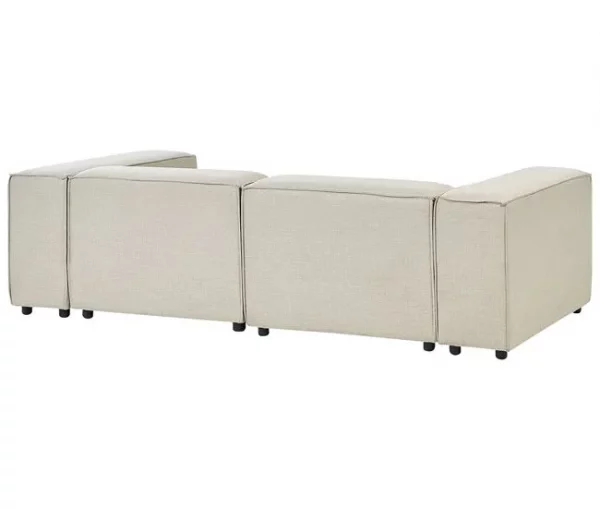 Sofá de canto 2 lugares com repousa-pés em linho creme à esquerda APRICA