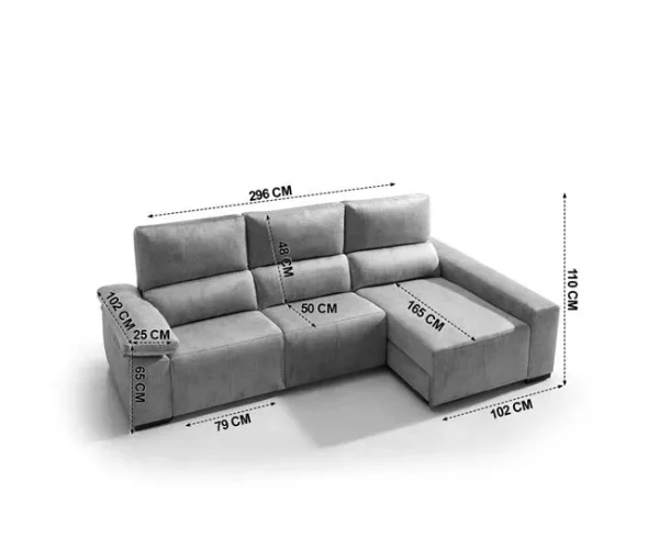 Chaise longue relaxe elétrico BALTIA dereita 4 lugares cinza claro