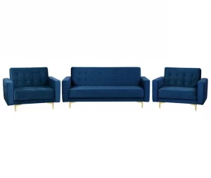 Conjunto de sofás reclináveis com 5 lugares em veludo azul marinho ABERDEEN