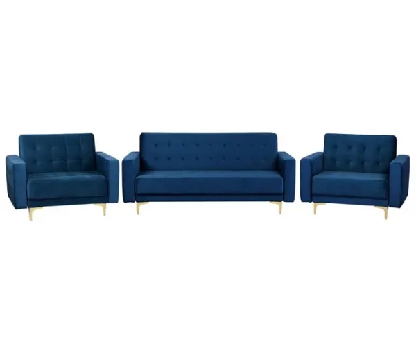 Conjunto de sofás reclináveis com 5 lugares em veludo azul marinho ABERDEEN
