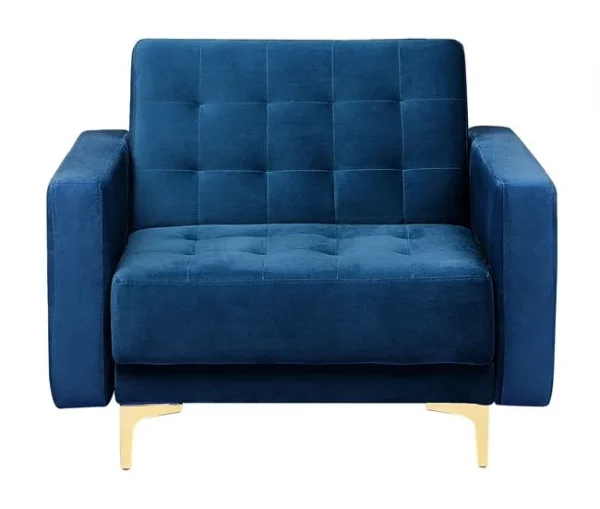Conjunto de sofás reclináveis com 5 lugares em veludo azul marinho ABERDEEN