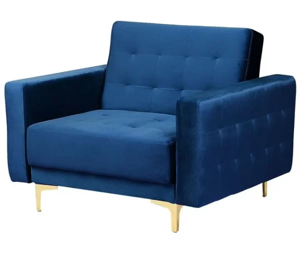 Conjunto de sofás reclináveis com 5 lugares em veludo azul marinho ABERDEEN