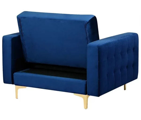 Conjunto de sofás reclináveis com 5 lugares em veludo azul marinho ABERDEEN