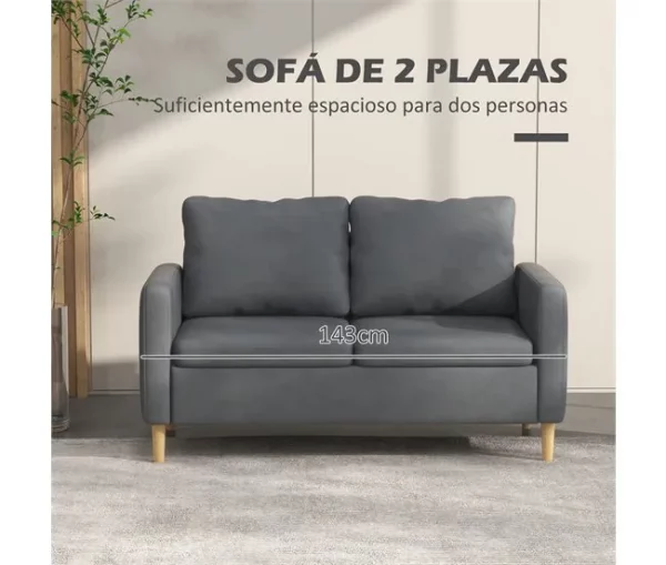 HOMCOM Conjunto de Sofá Inclui 1 Sofá de 2 Lugares e 1 Poltrona Individual com Bolsos Laterais Apoios de Braços e Pés de Madeira para Sala Quarto Escritório Cinza