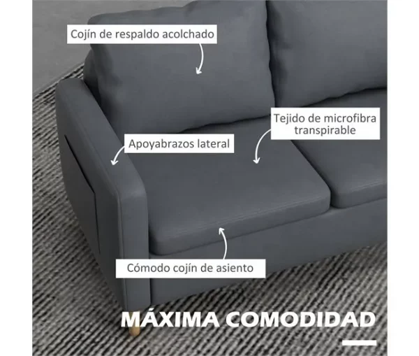 HOMCOM Conjunto de Sofá Inclui 1 Sofá de 2 Lugares e 1 Poltrona Individual com Bolsos Laterais Apoios de Braços e Pés de Madeira para Sala Quarto Escritório Cinza