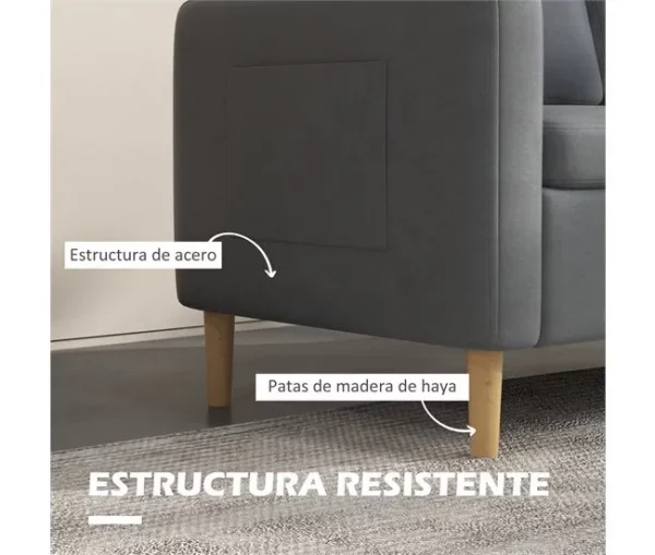 HOMCOM Conjunto de Sofá Inclui 1 Sofá de 2 Lugares e 1 Poltrona Individual com Bolsos Laterais Apoios de Braços e Pés de Madeira para Sala Quarto Escritório Cinza