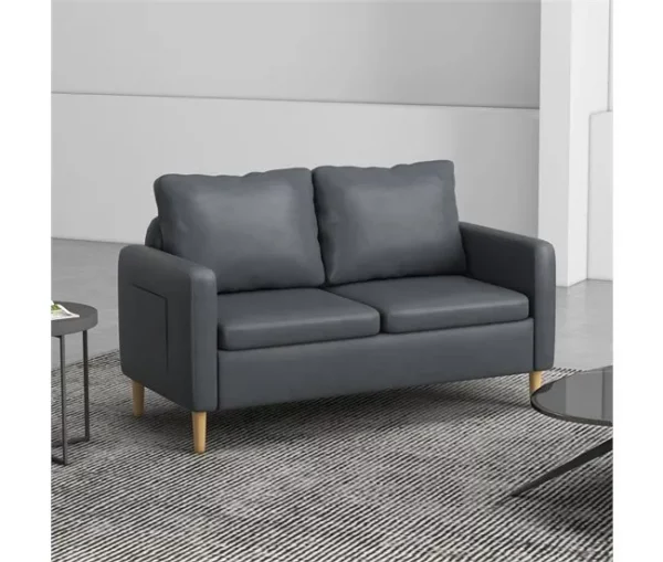 HOMCOM Conjunto de Sofá Inclui 1 Sofá de 2 Lugares e 1 Poltrona Individual com Bolsos Laterais Apoios de Braços e Pés de Madeira para Sala Quarto Escritório Cinza