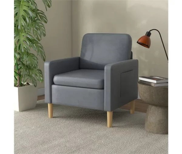 HOMCOM Conjunto de Sofá Inclui 1 Sofá de 2 Lugares e 1 Poltrona Individual com Bolsos Laterais Apoios de Braços e Pés de Madeira para Sala Quarto Escritório Cinza
