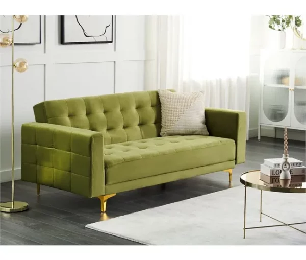 Sofá-cama de 3 lugares em veludo verde ABERDEEN