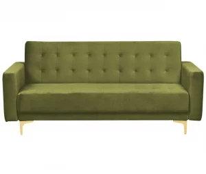 Sofá-cama de 3 lugares em veludo verde ABERDEEN