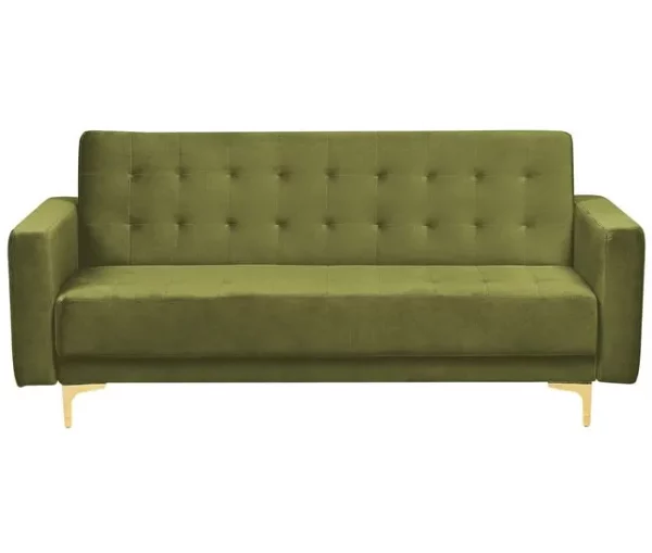 Sofá-cama de 3 lugares em veludo verde ABERDEEN