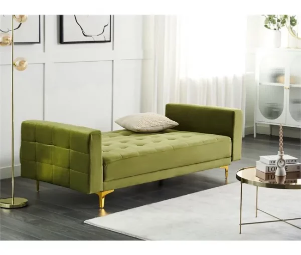 Sofá-cama de 3 lugares em veludo verde ABERDEEN