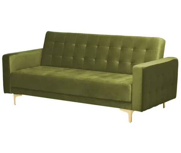 Sofá-cama de 3 lugares em veludo verde ABERDEEN