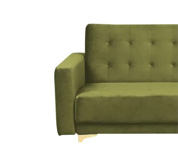 Sofá-cama de 3 lugares em veludo verde ABERDEEN