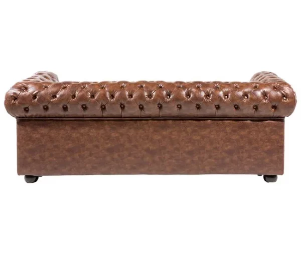 Sofá de 3 lugares em pele sintética castanha dourada CHESTERFIELD